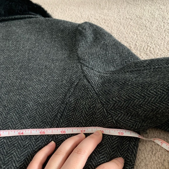 LaPense charcoal grey wool herringbone bike jacket/winter coat with fur collar - Picture 8 of 11